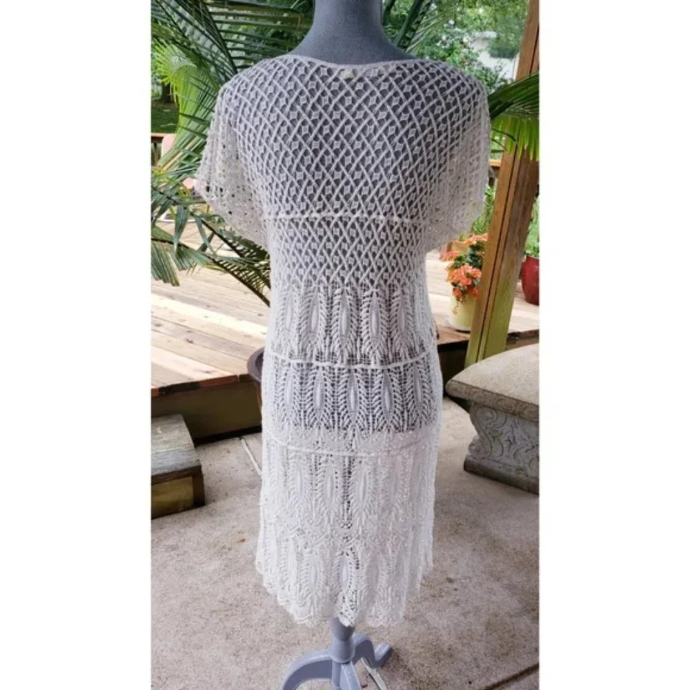 Sold Solitaire Ivory Lace Swim Beach Cover-up M - Picture 4 of 5